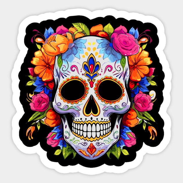 Cute Flowery Sugar Skull Colorful Day of the Dead Sticker by albaley